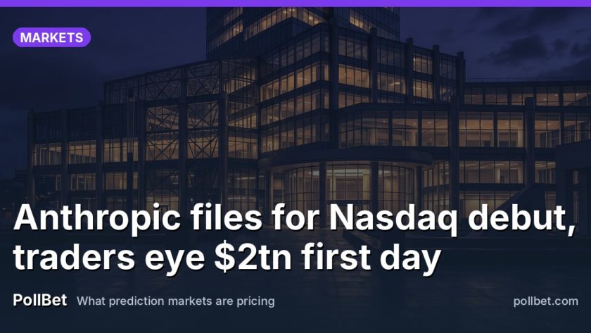 An empty Nasdaq exchange facade at dusk with glowing architectural lights, no visible text or screens.