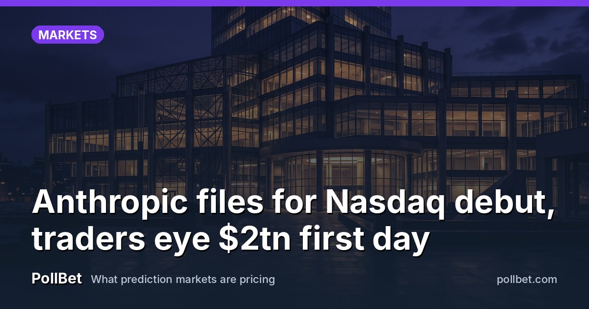 An empty Nasdaq exchange facade at dusk with glowing architectural lights, no visible text or screens.
